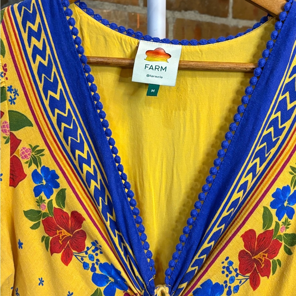 FARM Rio Yellow Floral Maxi Dress with Blue & Red Accents - Picture 12 of 16